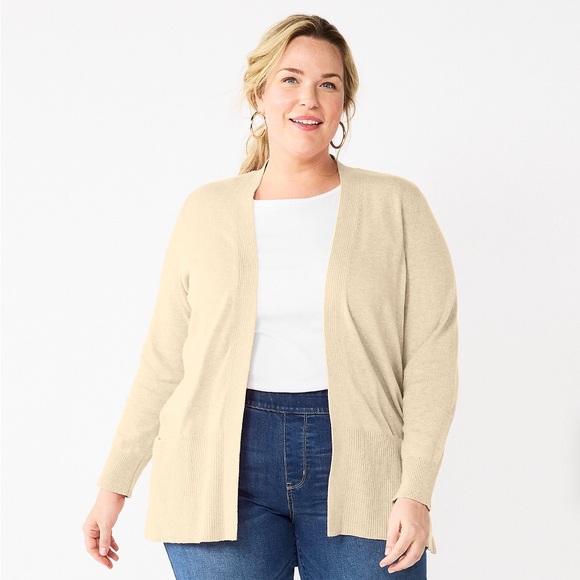 CROFT & BARROW Cardigan Size 5X Womens Oatmeal Open Front Side Slits New - Picture 3 of 9